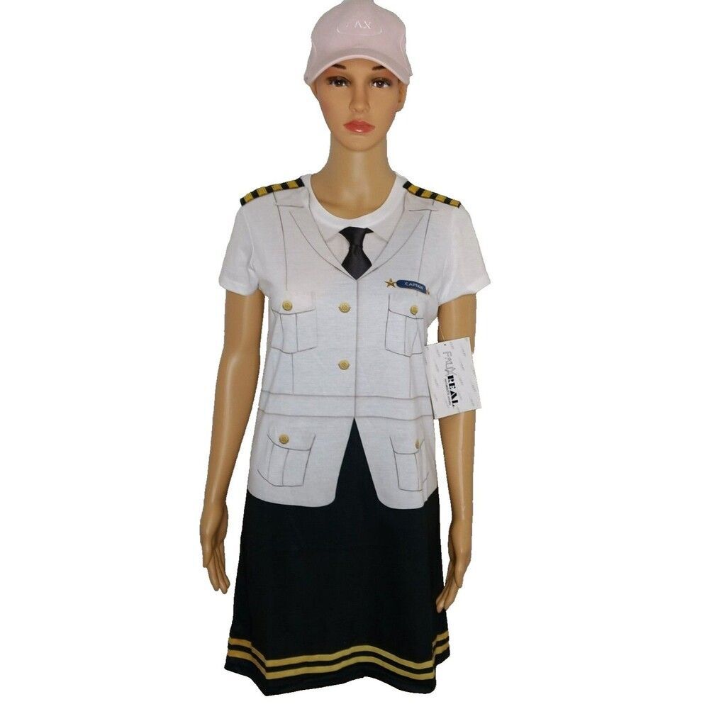 “Faux Real” Womens Small Dress Up Captain Halloween Costume Photorealistic Shirt